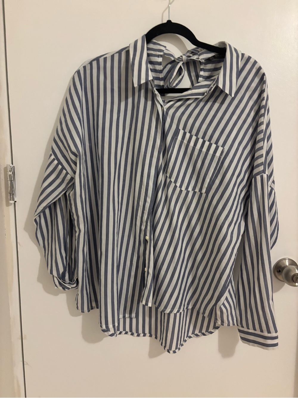 Zara Blue and White Striped Button-Down Shirt